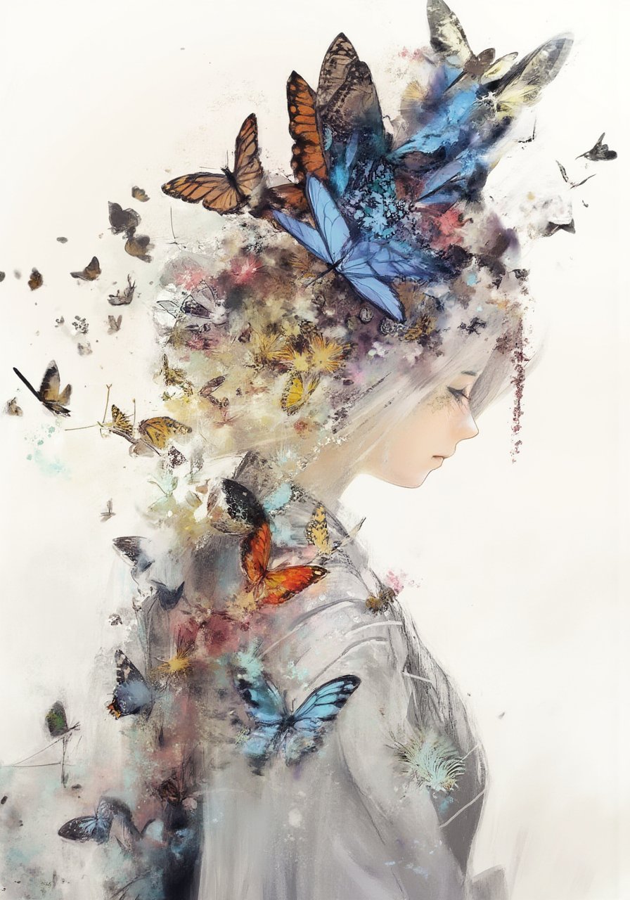 Ethereal girl portrait with butterfly motifs